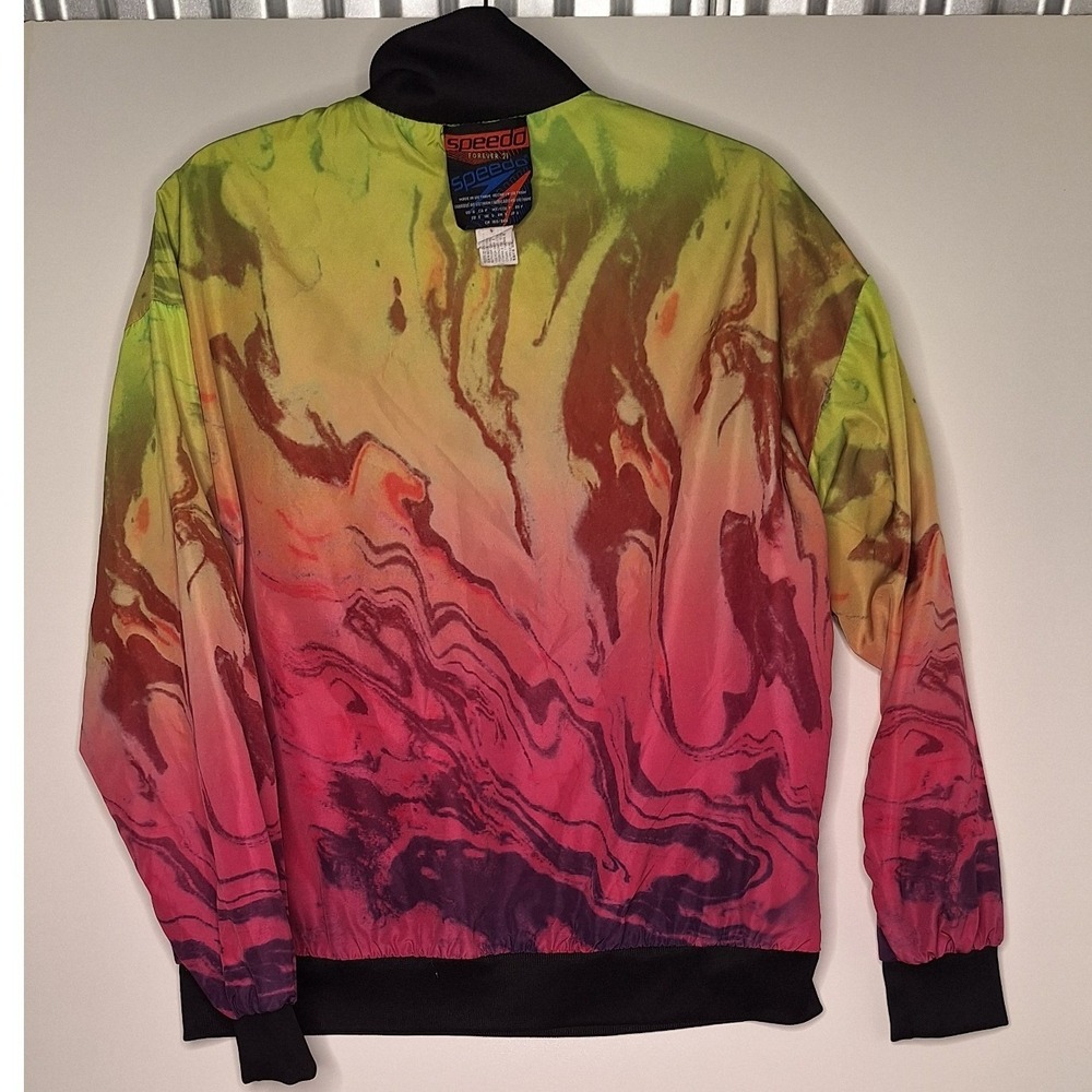 Speedo x Forever 21 Reversible Windbreaker Neon Green Marble Swirl Jacket Small - Picture 5 of 14
